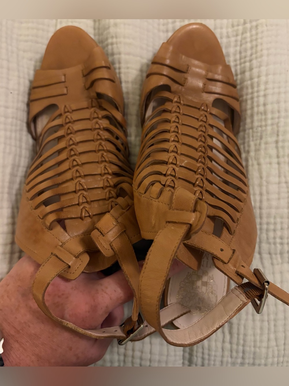 Vince Camuto Tan Leather Woven Slingback Sandal Heels - SZ 8.5